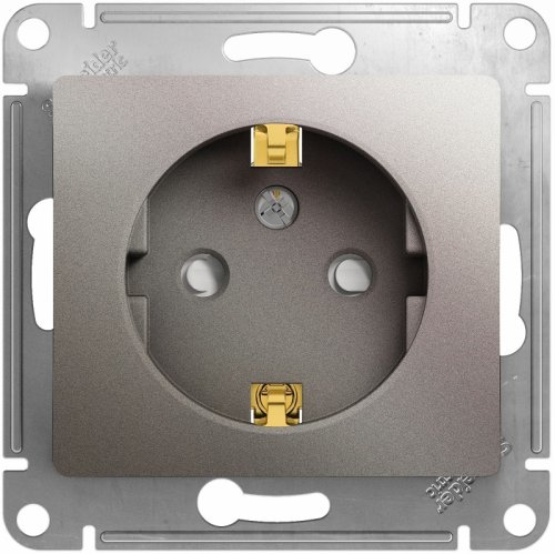 Розетка с заземлением без рамки Systeme Electric Glossa 1-м. шторки платина фото Розетка с заземлением без рамки Systeme Electric Glossa 1-м. шторки платина картинка